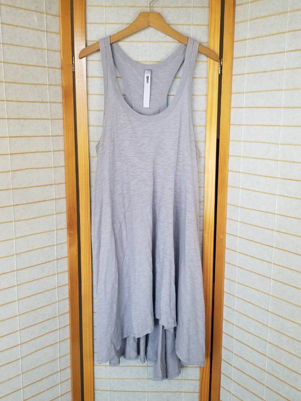Wilt Dress Gray Trapeze Cotton LG Sleeveless Tank Asymmetrical Hem
